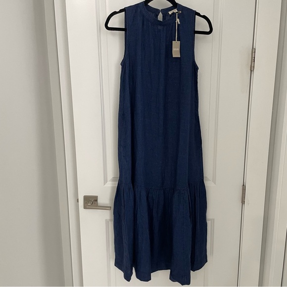 NWT Haven Well Within Indigo Linen Tiered Midi Dress. Coastal lagenlook L16 - Picture 3 of 12